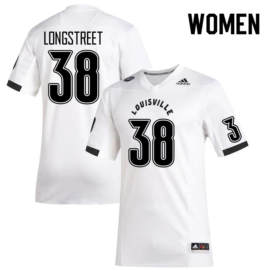 Women #38 Kevin Longstreet Louisville Cardinals College Football Jerseys Stitched Sale-White - Click Image to Close